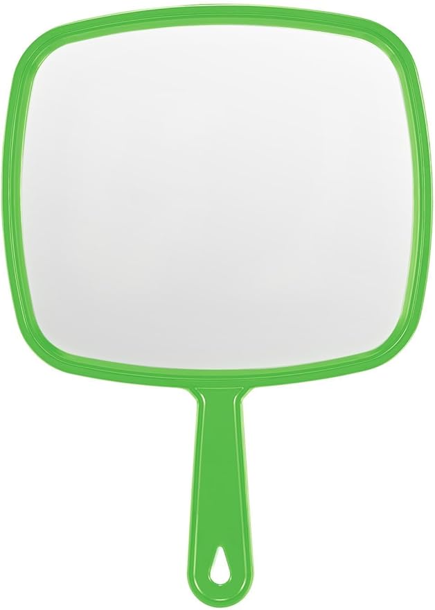Extra Large Handheld Mirror，Hand Salon Mirror with Handle for Barbers, Hairdressing (Green，12.4" Lx 9" W)