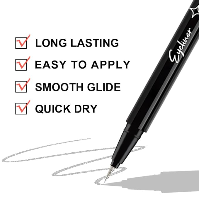 evpct 1Pcs Silver Glitter Liquid Eyeliner, Metallic Shimmer Light Silver Eyeliner Liquid Eye Liner Eyeshadow Pencil Face Body Glitter Makeup, Longwear Waterproof, Fake Eyelashes Mascara Accessories