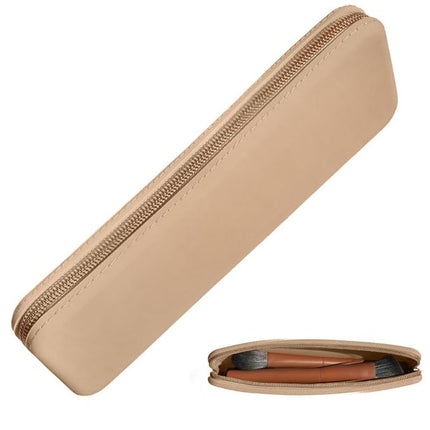 large silicone makeup brush holder travel case- A storage & makeup bag organizer for brush sets & makeup tools to protect make up accessories & bag, Khaki (9 * 3.15 * 1.2")