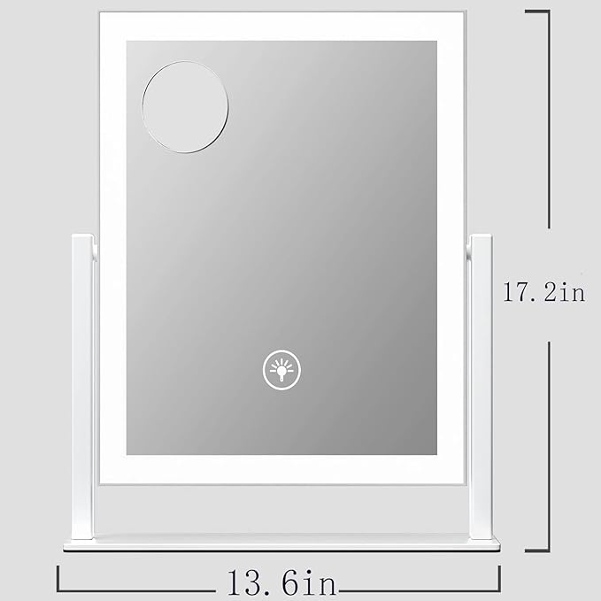 Lighted Makeup Mirror, 17.2"x13.6" Hollywood Vanity Mirror with Lights, Three Color Modes, Smart Touch Control, 360°Rotation,with 5X Magnifying Glass