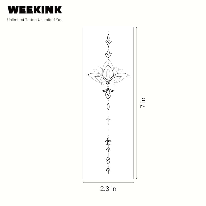 Lotus Temporary Tattoo – Elegant Fine Line Floral Spine for Women, Realistic & Long-Lasting Semi-Permanent Tattoos