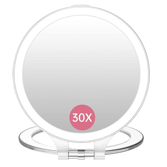 FASCINATE Magnifying Mirror 30X 1X Double Sided Magnification Makeup Vanity Mirror Rechargeable Lighted Mirror with 3 Color Setting Adjustable Rotation LED Vanity Desk Mirror