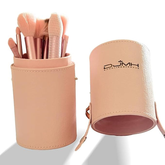 DJMH 13-Piece Makeup Brush Set with Storage Holder, Professional Cosmetic Brushes with Leather Case (pink)