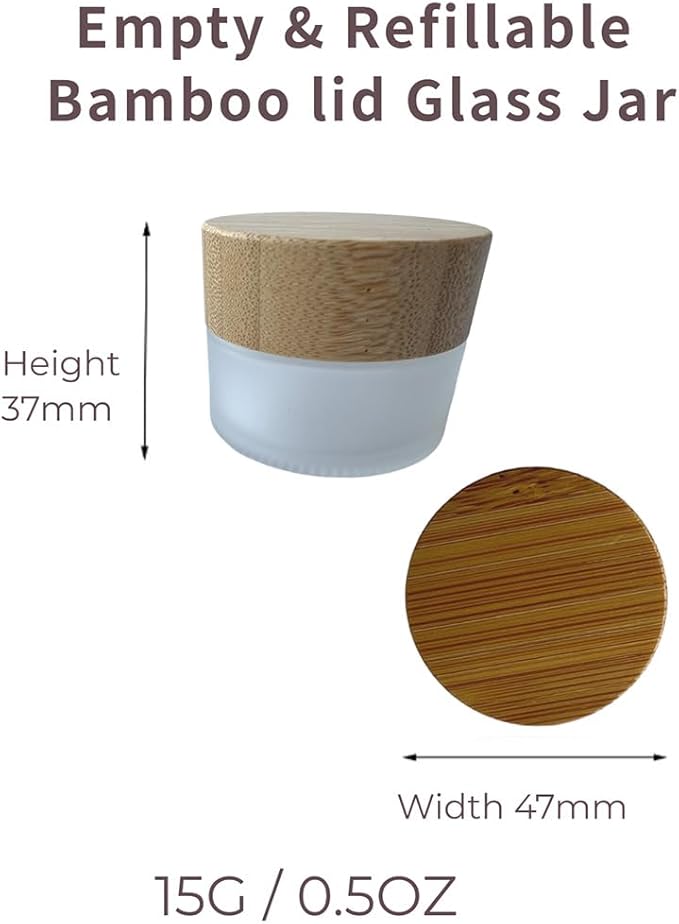 Empty Refillable Frosted Glass Cosmetic Jar 4 Pack 15g/0.5oz with Bamboo Lids,Skin Care Travel Containers Pot Vial Holder Sample Storage for Eye Cream Lotion Ointments Lip Balm Frost