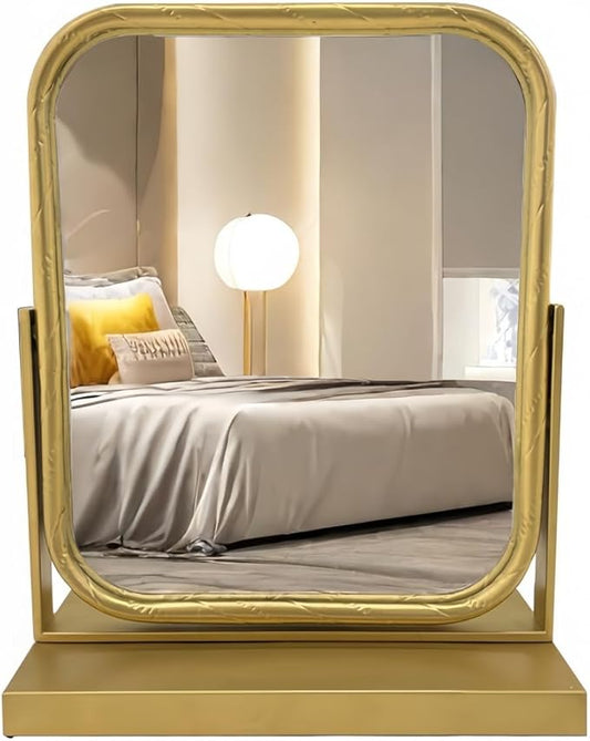 Tabletop Vanity Mirror Adjustable Rotation Golden Metal Framed Gold Vanity Mirror, Room for Living Room,Bedroom,Tabletop,Bathroom.