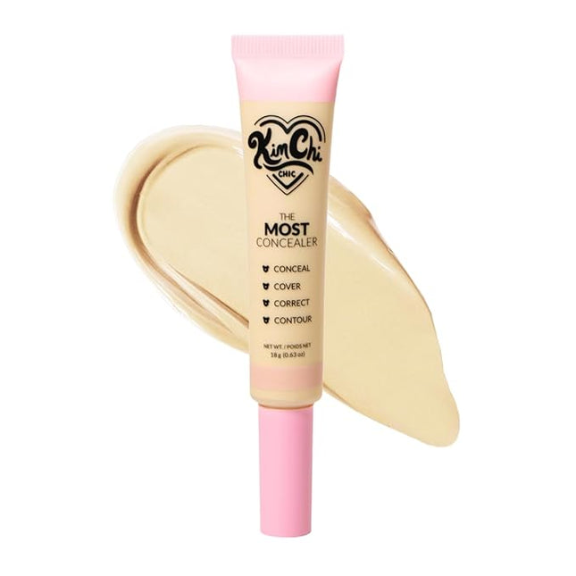 KimChiChic Beauty The Most Concealer | Full Coverage Water Resistant Multi-Use Concealer | Conceal, Correct, Contour & Highlight | Matte Satin Hybrid Finish | Brush Applicator, 0.63 oz, 27-Pale