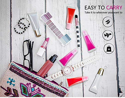 AMORIX 50PCS 10ml Lip Gloss Tubes Clear Empty Lip Balm Containers with White Cap Refillable Soft Cosmetic Squeeze Tubes for Lip Gloss Base Glitter Pigment Powder 2 Syringes + Tag Labels Stickers