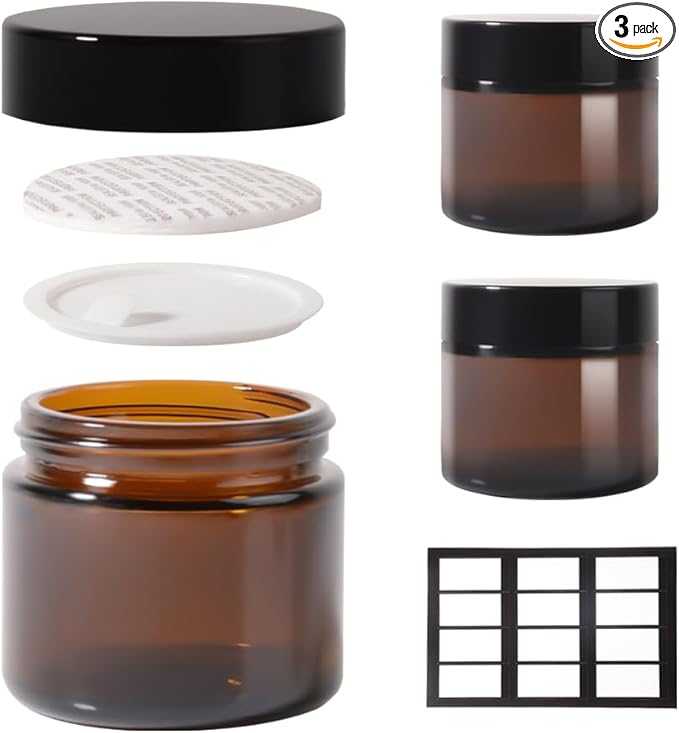 3 pack 2oz Glass Jars Round Empty Cosmetic Containers, Refillable Glass Jars with Lids for Face Creams, Lotions, Powders,Salves Ointments,Potravel Storage