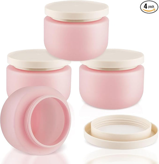 4 Pack 8 OZ Plastic Jars Round Cosmetic Container with Lids,Wide Mouth Soft Slime Jars for Lotion,Hand Cream,Ointments,Makeup,Body Butter,Rhinestone,Samples Pot Travel Make Up Storage (Pink)