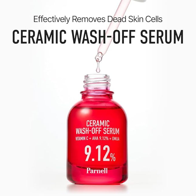 Parnell AHA 9.12% Omija Ceramic Wash-Off Serum | 1-Minute Face Exfoliation for Sebum Control & Smooth Texture | PHA BHA LHA Vitamin C K-Care (1.01 fl oz)