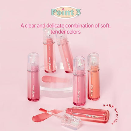 ETUDE Over Glowy Lip Gloss #5 Popping Candy | Non-Sticky Vegan Lip Tint | Moisturized & Long-lasting Lip Gloss | Daily Lip Stain for Dry Lips, Korean Makeup, K-beauty, Perfect for Gift