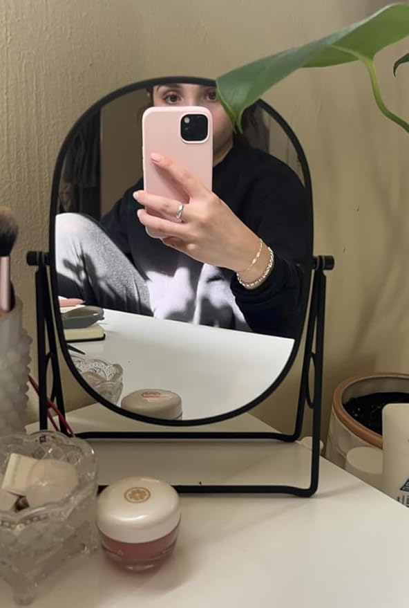 JOYOEIKON Classic Dual Sided 5X and 1X Magnifying Makeup Mirror and Tabletop Standing 360° Rotation Vanity Mirror,Desktop Cosmetic Mirror (Chrome)