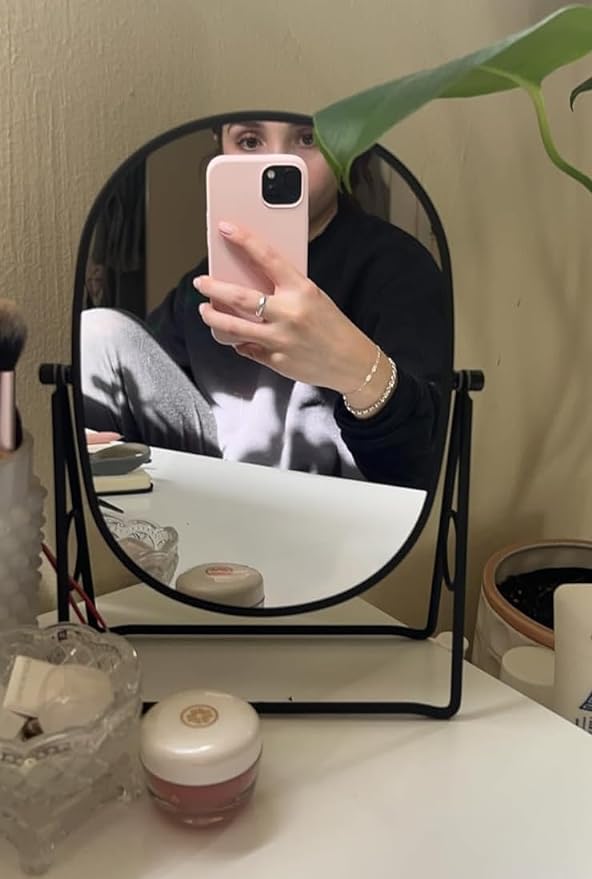 JOYOEIKON Classic Dual Sided 5X and 1X Magnifying Makeup Mirror and Tabletop Standing 360° Rotation Vanity Mirror,Desktop Cosmetic Mirror (Matt Black)