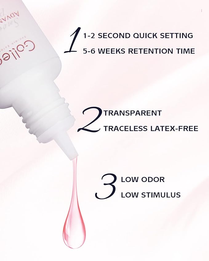 Transparent Lash Glue for Eyelash Extensions - 1-2 Sec Fast Drying/Retention 7 Weeks / (0.17fl.oz / 5ml) Maximum Bonding Clear Pink Eyelash Glue - Professional USE ONLY
