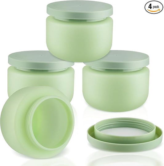 4 Pack 8 OZ Plastic Jars Round Cosmetic Container with Lids,Wide Mouth Soft Slime Jars for Lotion,Hand Cream,Ointments,Makeup,Body Butter,Rhinestone,Samples Pot Travel Make Up Storage (Green)