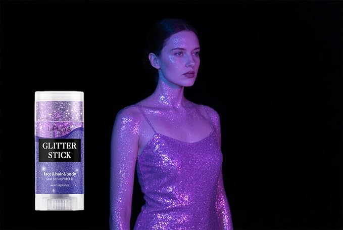 Face and Body Glitter Stick,Holographic Sparkling Neon Outfit Singer Concert Music Rave Festival Party Accessories Glitter Gel. (Purple)