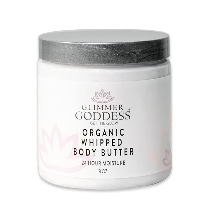 Glimmer Goddess Organic Whipped Body Butter for Women - Moisturizer Cream with Shea & Cocoa Butter, Almonds & Coconut Oil - Rosemary Mint Body Butter, 8oz
