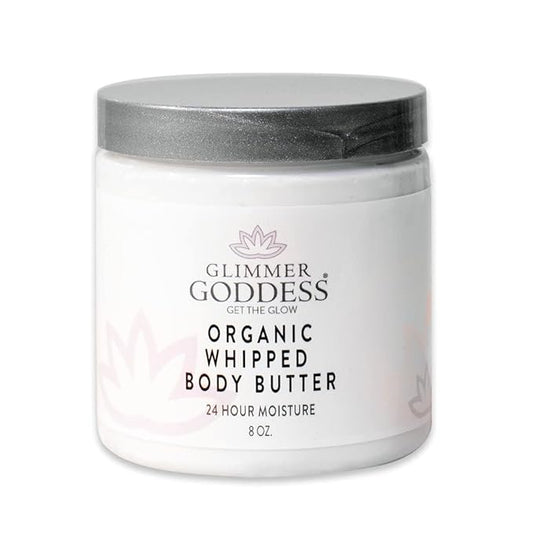 Glimmer Goddess Organic Whipped Body Butter for Women - Moisturizer Cream with Shea & Cocoa Butter, Almonds & Coconut Oil - Morrocan Mint, 8oz