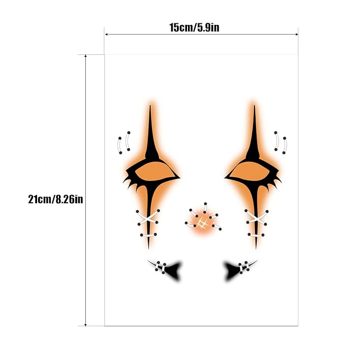 Halloween Face Tattoos, Spooky Halloween Face Tattoos Stickers, Face Temporary Tattoos with Stitched Lips & Nose,Face Makeup Tattoo Stickers for Adults, Kids, Cosplay, Parties 8Pcs