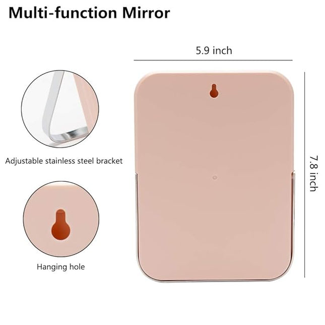YEAKE Table Desk Vanity Makeup Mirror,8-Inch Portable Folding Mirror with Metal Stand 90°Adjustable Rotation Tavel Make Up Mirror Hanging Bathroom for Shower Shaving(Pink)