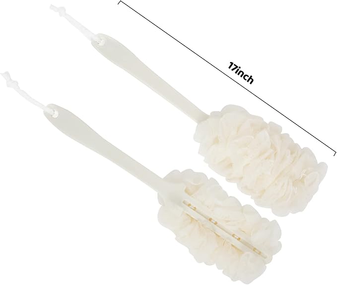 4Pack Back Scrubber for Shower, Evmliy Loofah Sponge Brush Exfoliating Body, Long Handle Scrub Brush for Shower with Loofah on a Stick for Back Use, Bathing Accessories Body Brushes (4Pack)