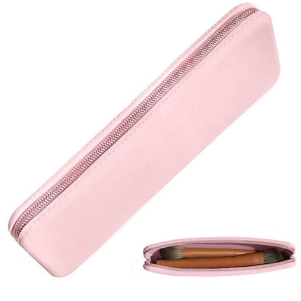 large silicone makeup brush holder travel case- A storage & makeup bag organizer for brush sets & makeup tools to protect make up accessories & bag, Pink (9 * 3.15 * 1.2")