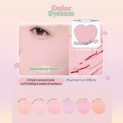 ETUDE Heart Pop Duo Blush, Strawberry Pink Cheek Colors, Soft Glow & Glossy Finish, Layering Formula, Compact 0.2 oz – Strawberry Mochi