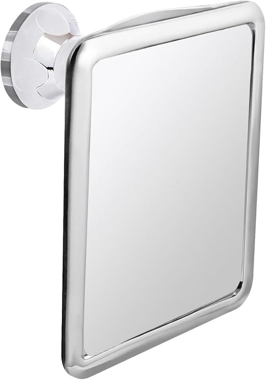 MIRRORVANA Fogless Shower Mirror for Shaving with Upgraded Suction, Dual Anti Fog Design, Shatterproof Surface & 360° Swivel, 8" x 7" Chrome