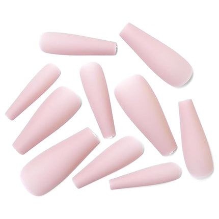 LoveOurHome 100pc Coffin Press on Nails Long Fake Nails Matte Full Cover False Nails Press ons Artificial Nail Medium Ballerina Fake Fingernail Nude Presson on Nail Tips for Women Kids Girls