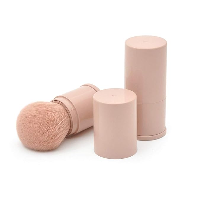 Retractable Powder Brushes Foundation Brush Blush Brush Bronzer Brush Face Blender Brush Professional Mineral Blending Buffing Kabuki Makeup Application Portable With Cover - Leather Pink