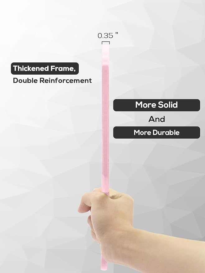 Extra Large Handheld Mirror，Hand Salon Mirror with Handle for Barbers, Hairdressing (Pink，12.4" Lx 9" W)