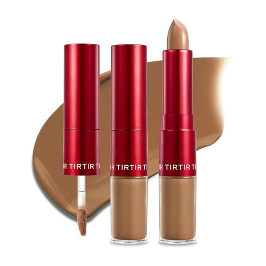 TIRTIR Glide&Hide Blurring Concealer - Creamy texture, Conceals dark circles and wrinkles, Dual formula (liquid tip & balm stick), Long-lasting wear, Korean Makeup, #8.3O, 0.28 Oz
