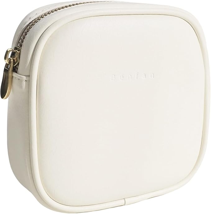 Leather Cosmetic Bag for Women Small Zipper Makeup Bag for Purse Waterproof Travel Makeup Organizer Charger Storage Pouch Color White