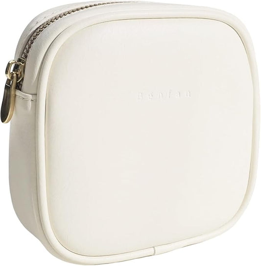 Leather Cosmetic Bag for Women Small Zipper Makeup Bag for Purse Waterproof Travel Makeup Organizer Charger Storage Pouch Color White