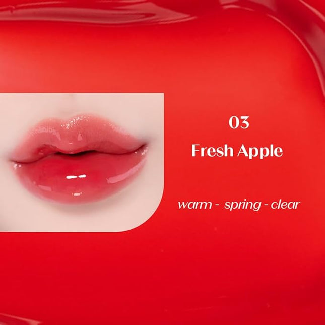 ETUDE Over Glowy Tint #3 Fresh Apple | Non-Sticky Vegan Lip Tint | Moisturized & Long-lasting Lip Gloss | Daily Lip Stain for Dry Lips, Korean Makeup, K-beauty