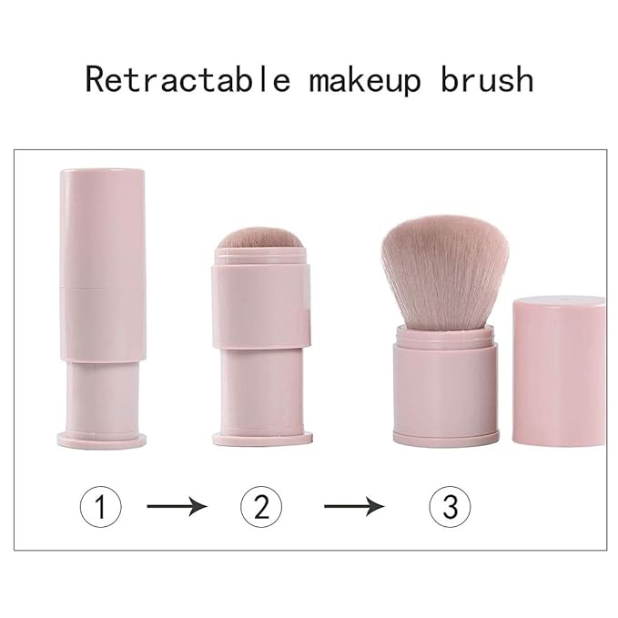 Retractable Kabuki Brushes Foundation Brush Blush Brush Bronzer Brush Face Blender Brush Professional Powder Mineral Blending Buffing Makeup Application Portable With Cover - Pink
