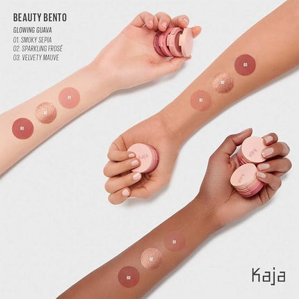 Kaja 3 Colors Eyeshadow - Beauty Bento 07 Glowing Guava | Mosaic Chrome, Shimmer, Matte finish, Cruelty free, K-Beauty Mini Palettes, Easy Finger Blendable, Glitter, High Pigmentation, 0.03 Oz