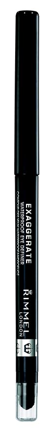 Rimmel London Exaggerate Waterproof Eye Definer Eyeliner, Highly Pigmented, Long-Wearing, Built-In Smudger, 262, Blackest Black, 0.01oz