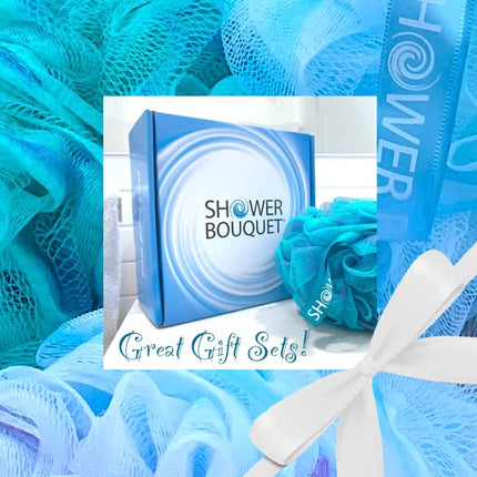 SHOWER BOUQUET Loofah-Bath-Sponge XL Swirl-Mix-Color 4-Pack // Extra-Large 75g Mesh Luffa Loofa Loufa Puff Pouf Set/Exfoliating Body Scrubber for Women and Men - Exfoliate & Soothe Face & Body