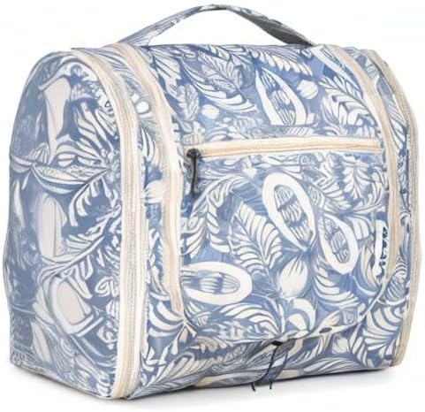 Narwey Hanging Toiletry Bag for Women Travel Makeup Bag Organizer Toiletries Bag Men for Cosmetics Essentials Accessories(Large, Blue Leaf)