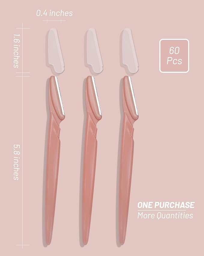 Dermaplane Razor, 60 Pcs Face Razors for Women and Men, Multipurpose Eyebrow Razor, Dermaplaning Tool for Face by MoHern, Terracotta