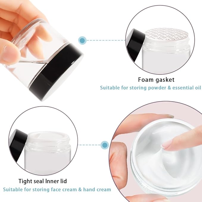 3 pack 2oz Glass Jars Round Empty Cosmetic Containers, Refillable Glass Jars with Lids for Face Creams, Lotions, Powders,Salves Ointments,Potravel Storage