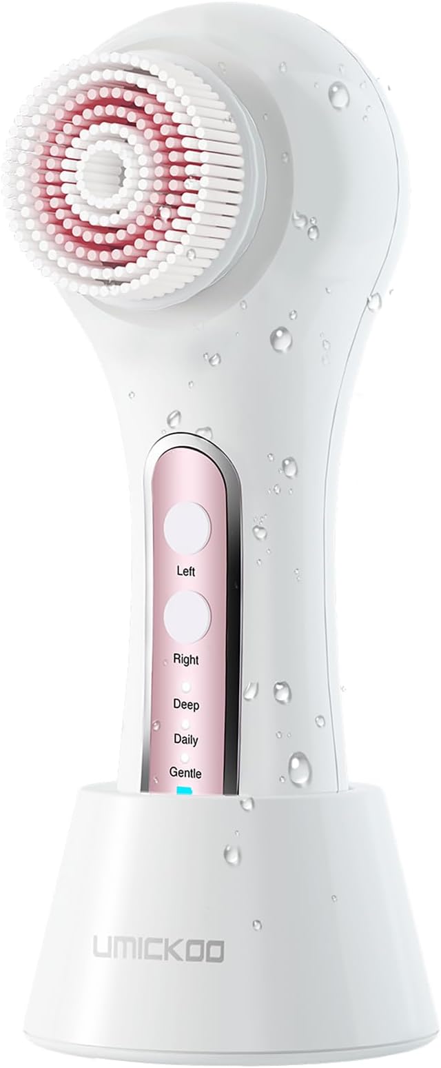 Electric Facial Cleansing Brush, 2-Way Rotating Face Scrubber for Daily & Deep Cleaning, 3 Modes, 5 Brush Heads, Rechargeable, IPX7 Waterproof for All Skin Types