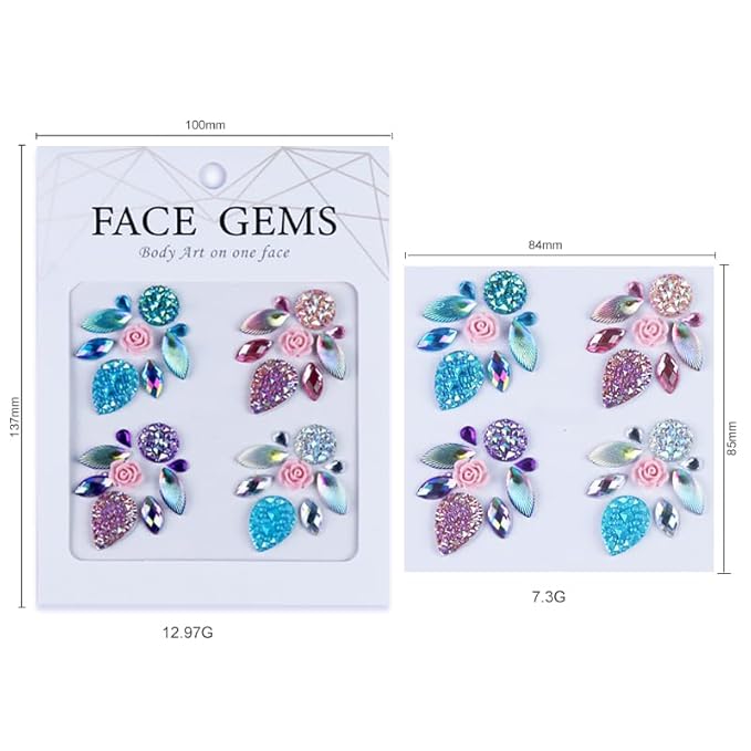 Facial Jewels Stickers, Makeup Accessories, Reusable Rhinestone Gems for Face Decoration, Stage Makeup, Party Glam (Face Gems(021))