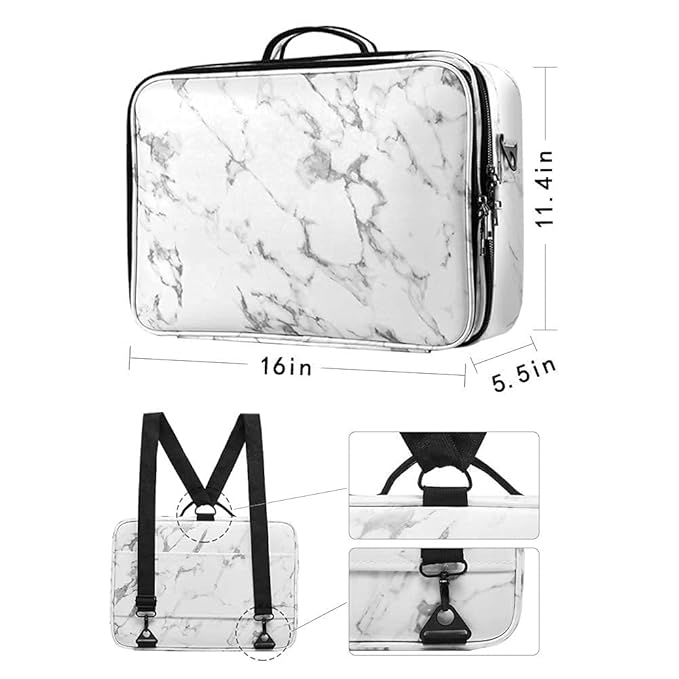 gzcz PU Leather Travel Makeup Case 16.2" Large Cosmetic Bag Organizer Professional Train Case with Adjustable Dividers and Shoulder Strap for Brushes Toiletry Jewelry Digital Accessories