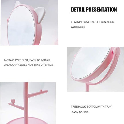 Desk Mirror in Cute Cat Ears Shape-Kawaii &Vanity Mirror for You in Bathroom or Bedroom- Pink