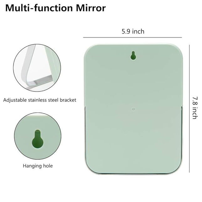 YEAKE Table Desk Vanity Makeup Mirror,8-Inch Portable Folding Mirror with Metal Stand 90°Adjustable Rotation Tavel Make Up Mirror Hanging Bathroom for Shower Shaving(Green)