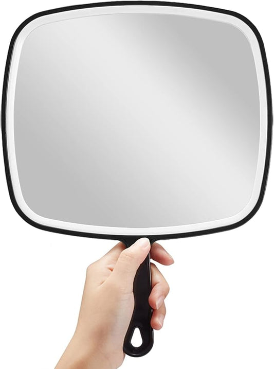 OMIRO Handheld Mirror, Extra Large Hand Mirror with Handle, Square, Black, 12.4" L x 9.1" W