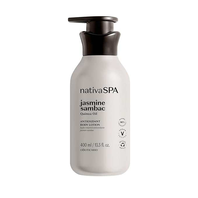 Nativa SPA by O Boticario Jasmin Sambac Anti-Stress Body Lotion, Fragranced Moisturizer Enriched with Purified Quinoa Drops to Boost Hydration, 13.5 Ounce (400ml)