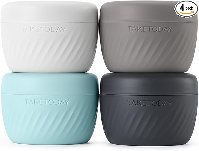 TakeToday Travel Containers for Toiletries, Leak-proof, TSA Approved, Refillable Silicone Cream Jars with Lid Travel Size Essential for Cosmetic toiletry Cream, 3oz, 4 Pack (Grey)
